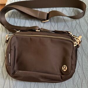 lululemon athletica Brown Men's Belt/Crossbody Bag with Gold Hardware